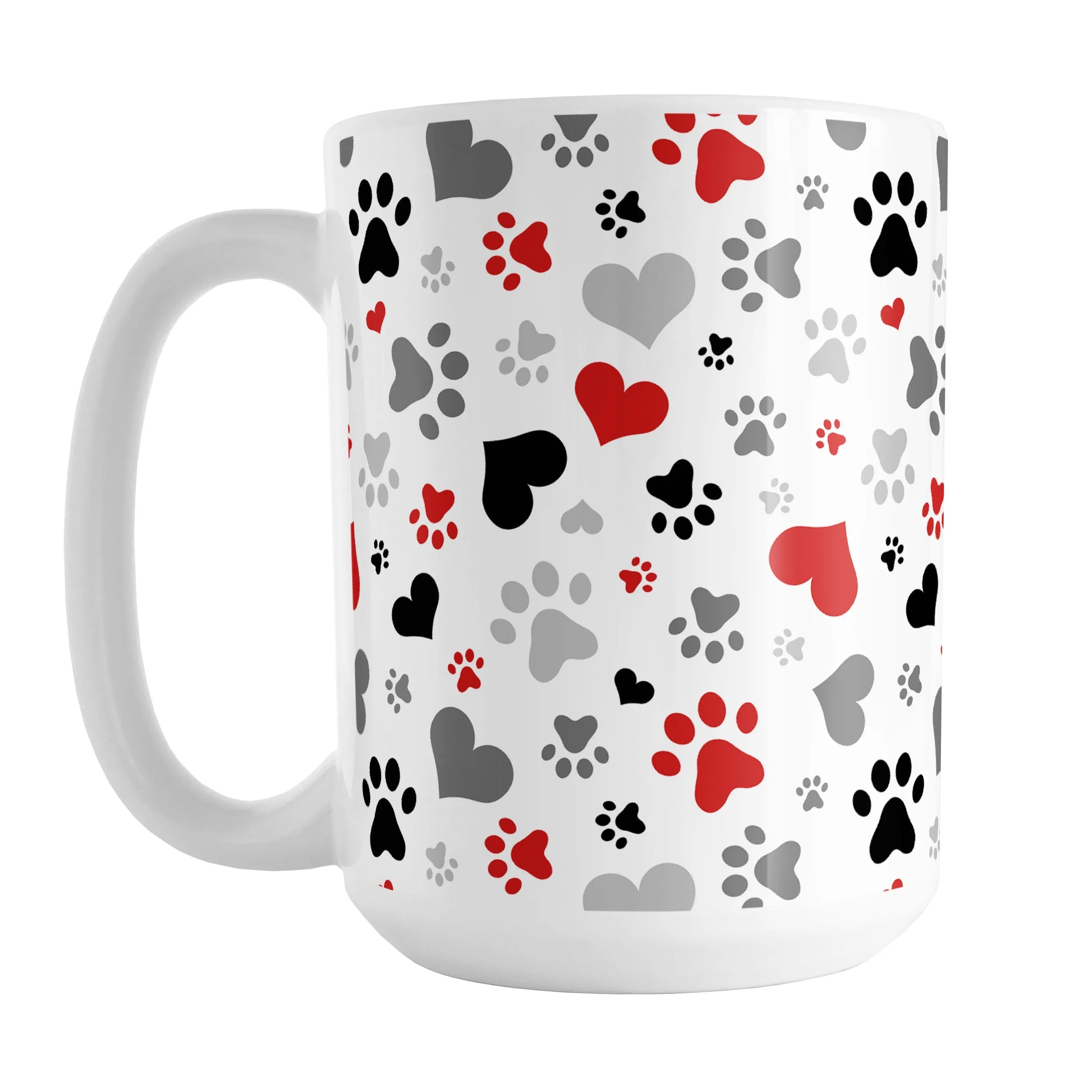 Black and Red Hearts and Paw Prints Mug