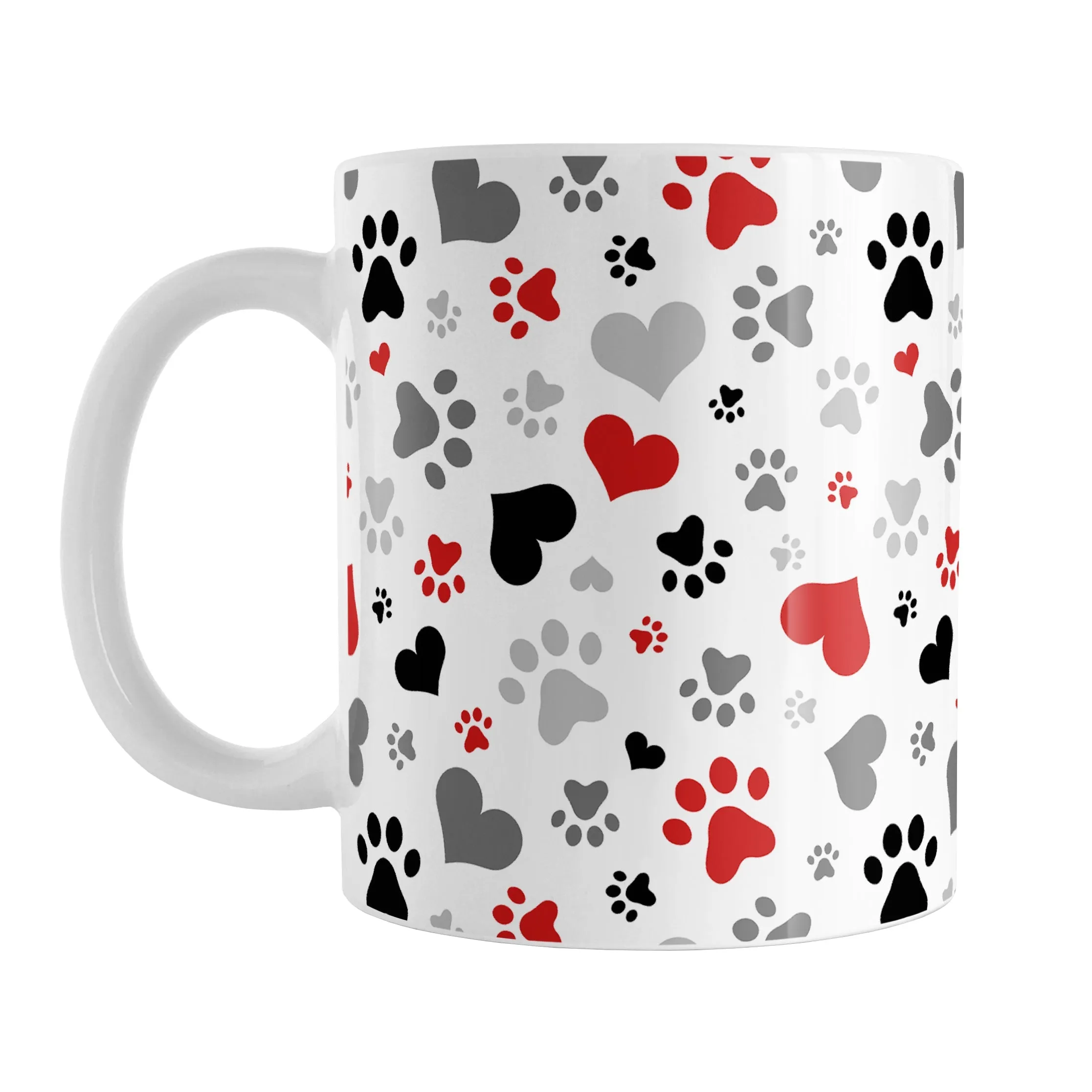 Black and Red Hearts and Paw Prints Mug