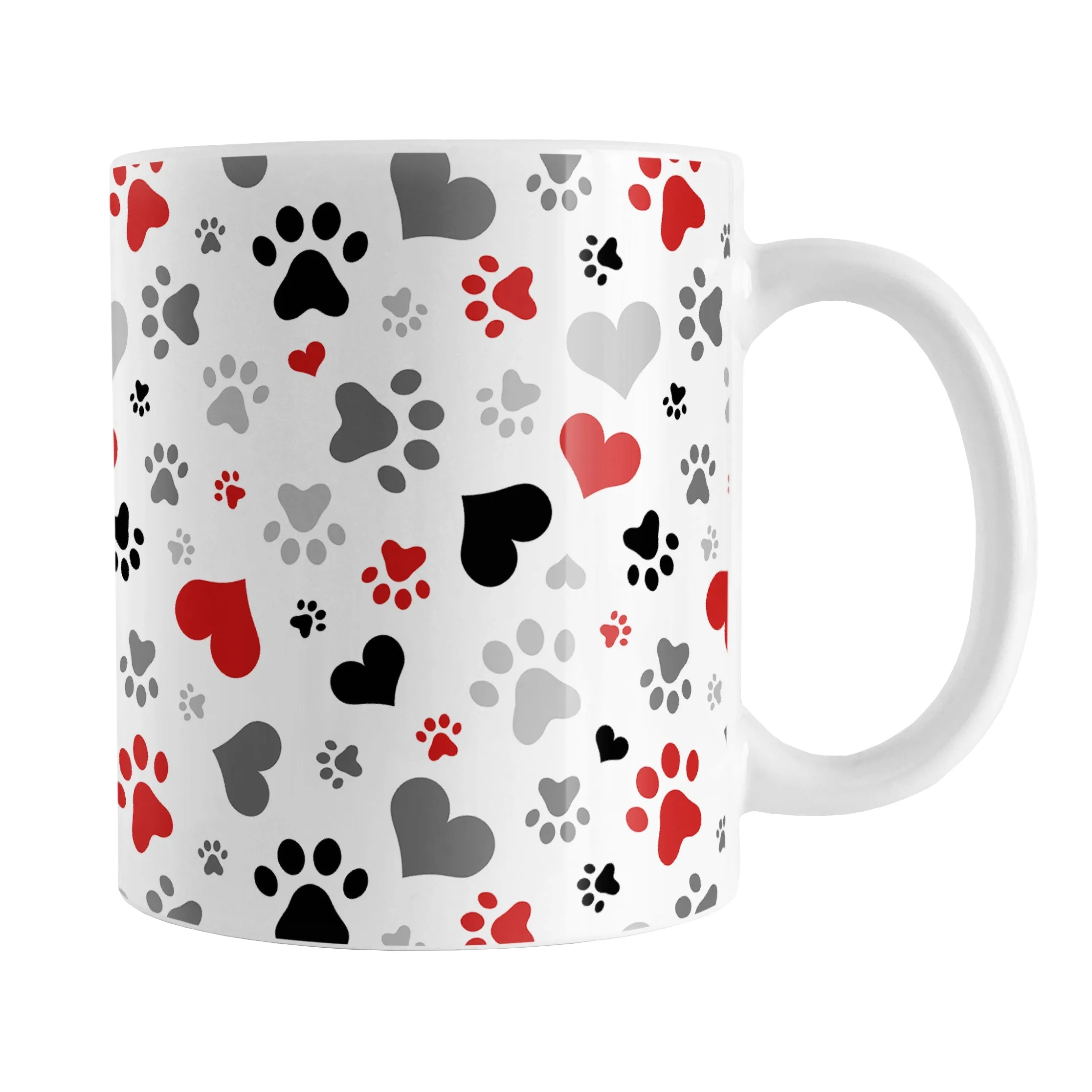 Black and Red Hearts and Paw Prints Mug