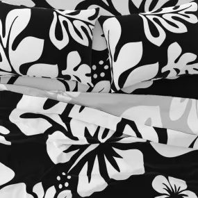 Black and White Hawaiian Flowers Sheet Set from Surfer Bedding™️ Large Scale