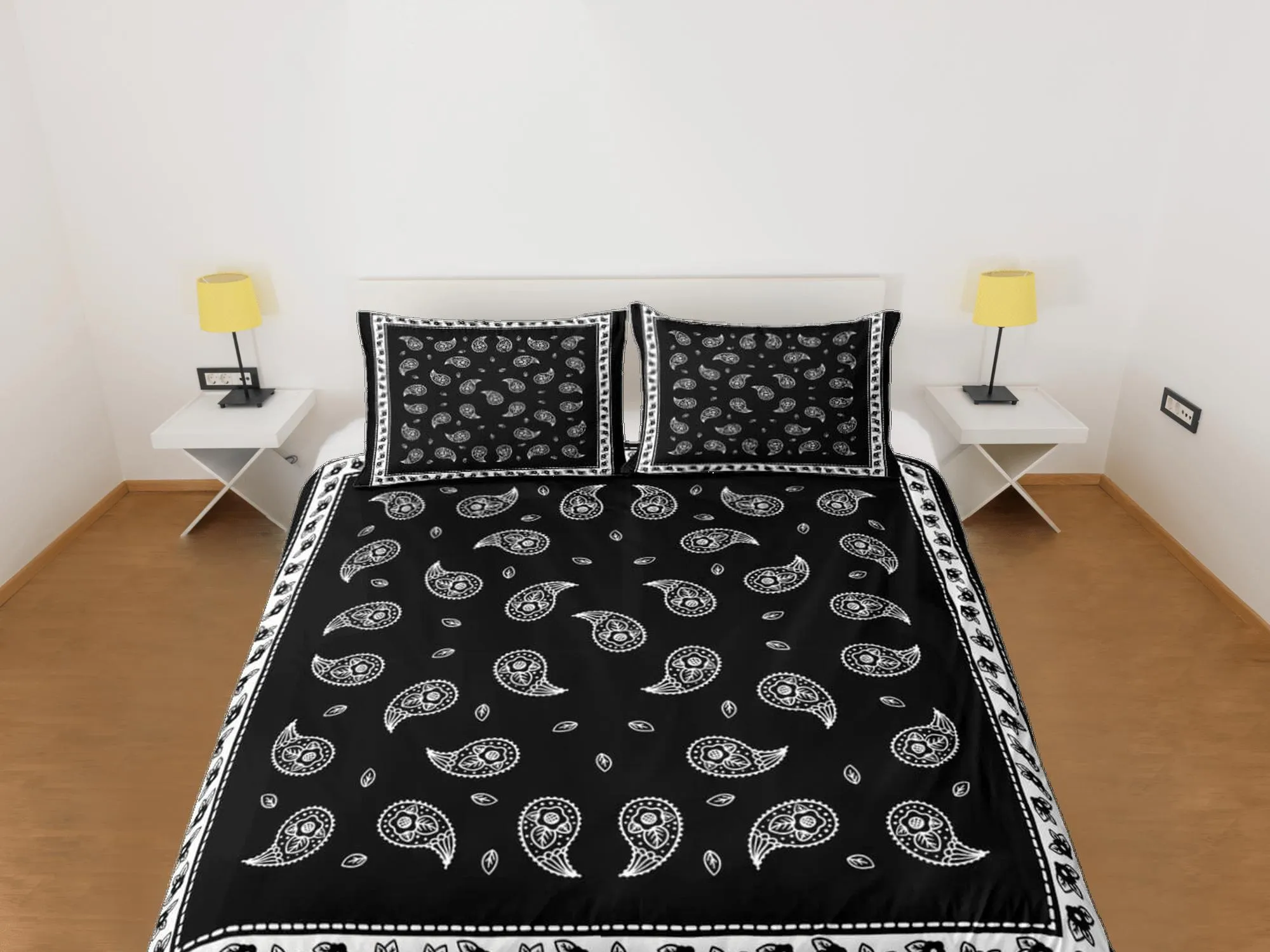 Black bandana paisley duvet cover set, aesthetic room decor bedding set full, king, queen size, abstract boho bedspread, luxury bed cover