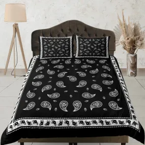 Black bandana paisley duvet cover set, aesthetic room decor bedding set full, king, queen size, abstract boho bedspread, luxury bed cover