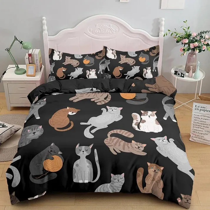 Cartoon Kitty Cat Ribbon Heart Bedding Sets