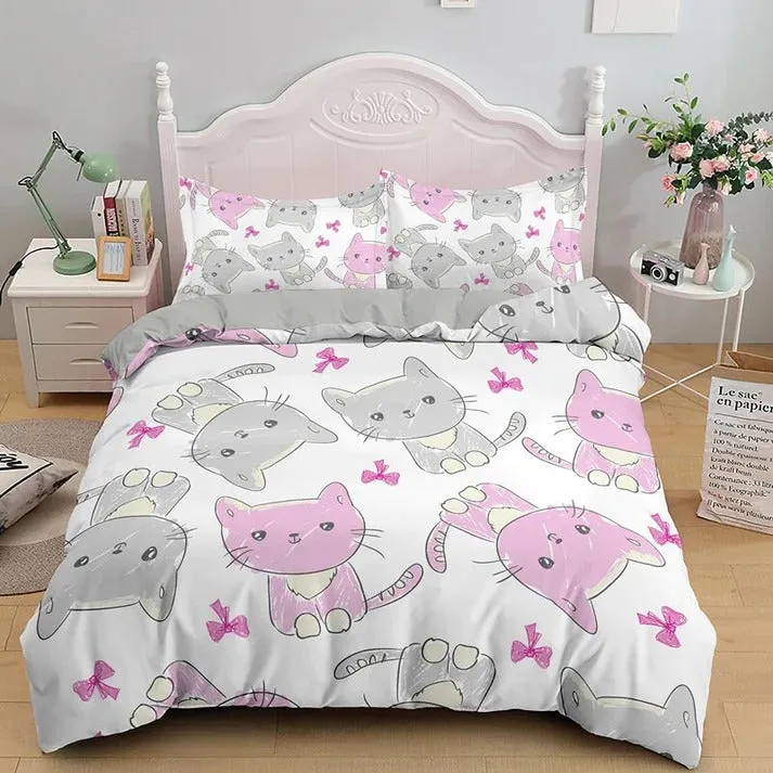 Cartoon Kitty Cat Ribbon Heart Bedding Sets