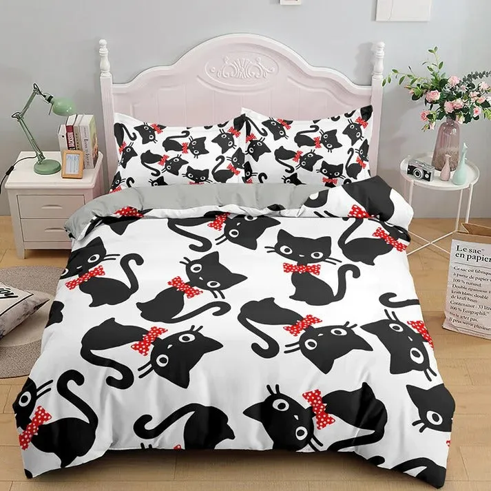 Cartoon Kitty Cat Ribbon Heart Bedding Sets