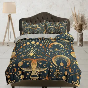 Celestial bedding gold alchemist, witchy decor dorm bedding, aesthetic duvet, boho bedding set full king queen, astrology gifts, gothic art