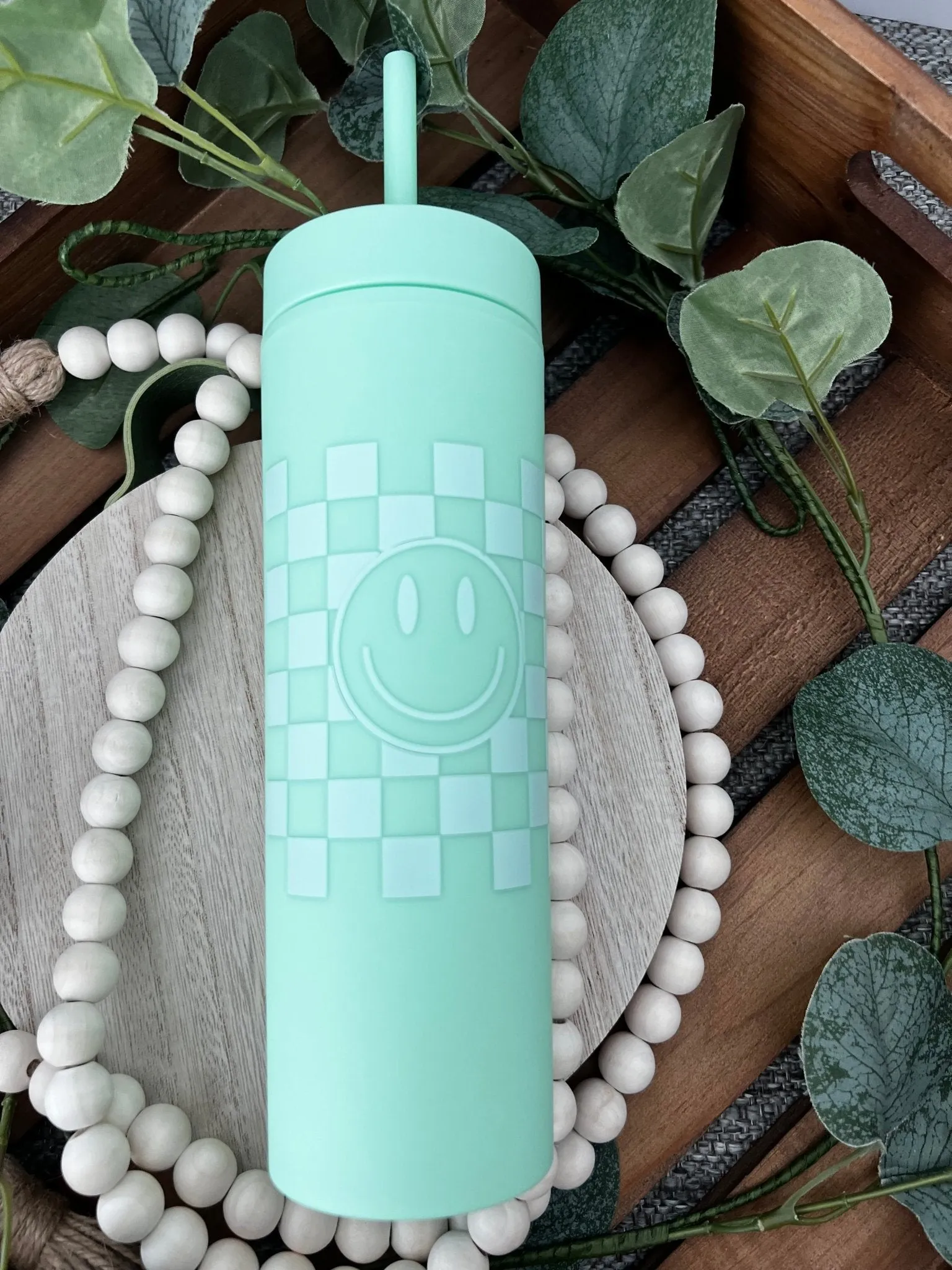 Checkered Smiley Skinny Tumbler