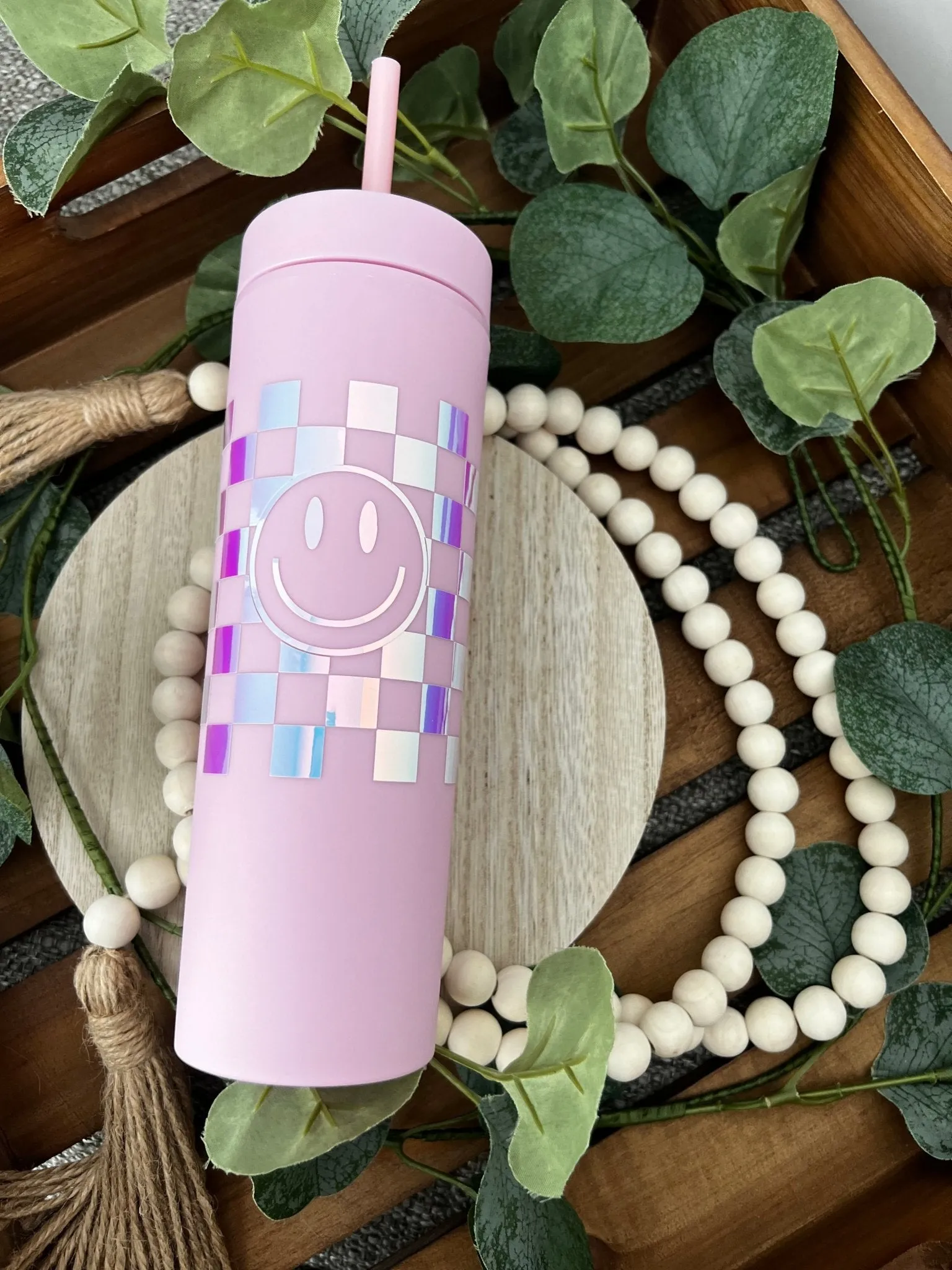 Checkered Smiley Skinny Tumbler