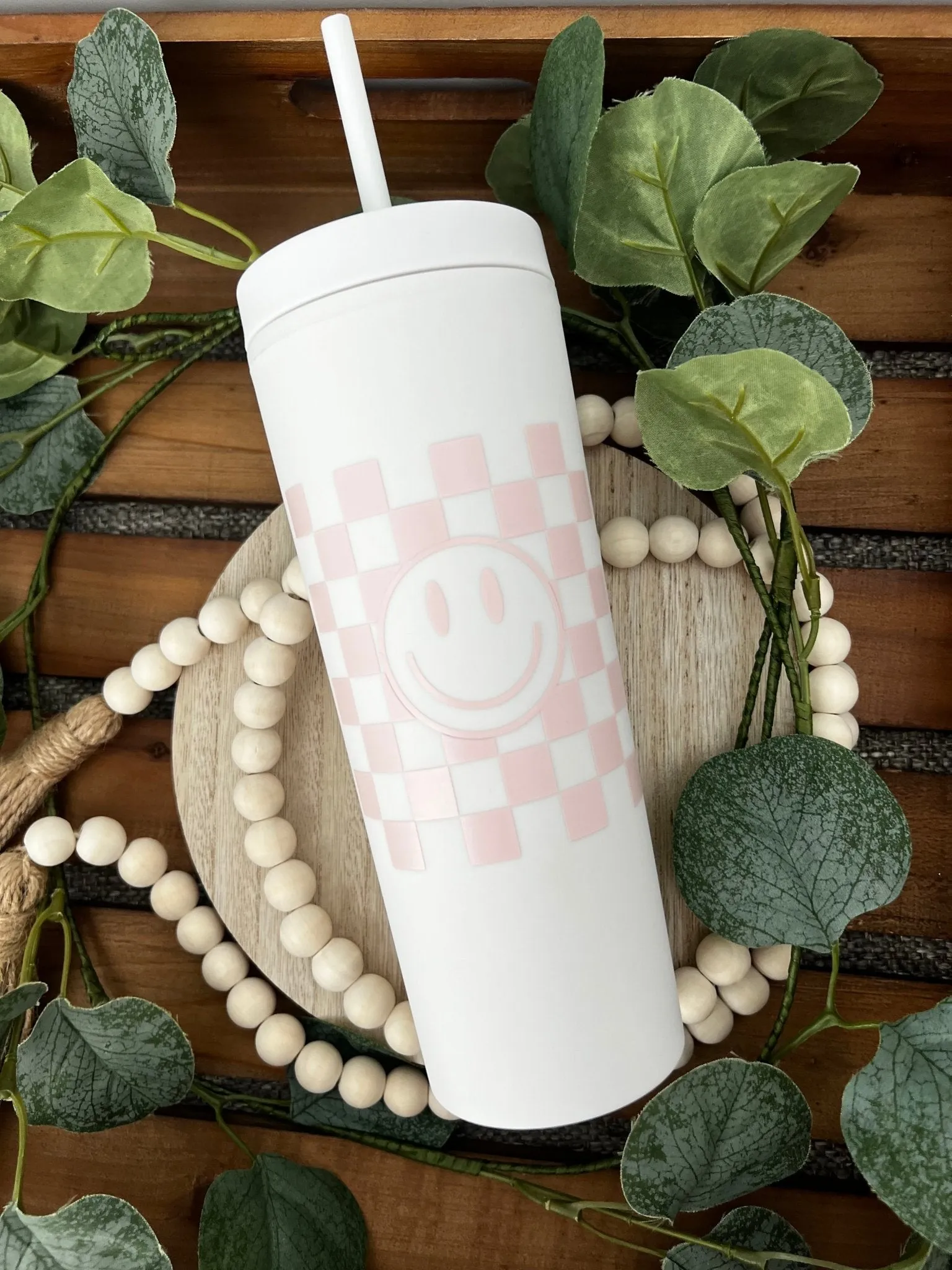 Checkered Smiley Skinny Tumbler