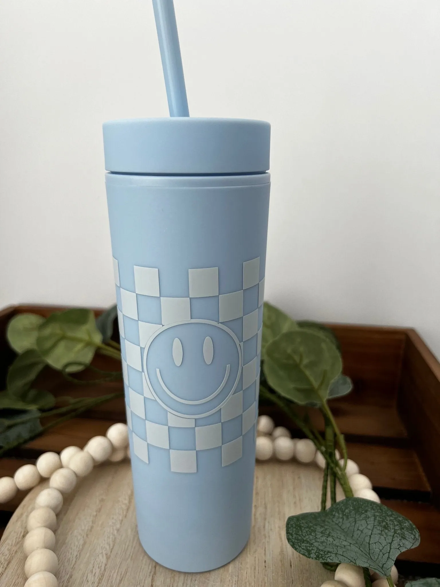 Checkered Smiley Skinny Tumbler