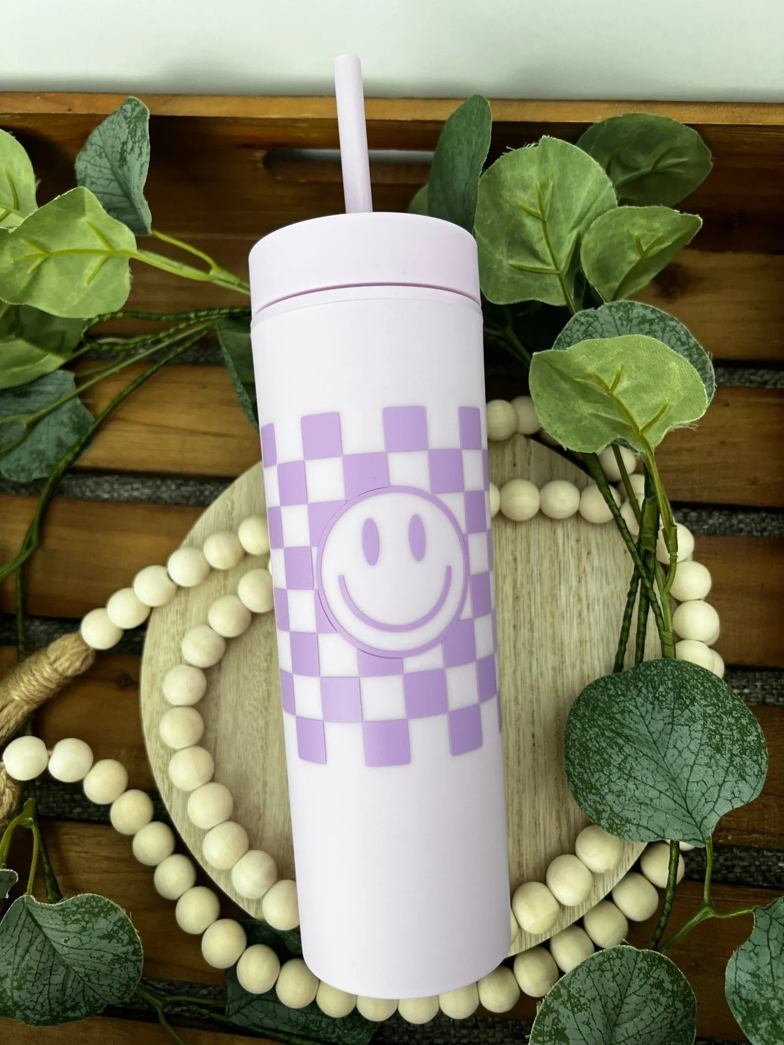 Checkered Smiley Skinny Tumbler