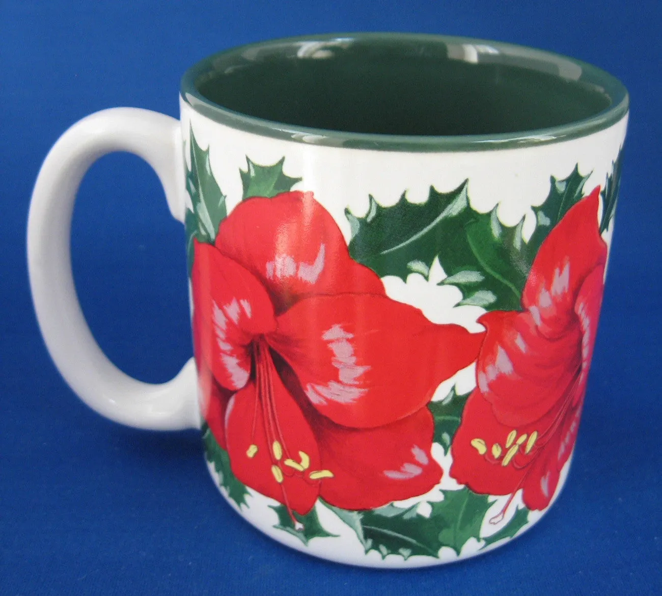 Christmas Mug Amaryllis Artist Signed Shao Wei Liu 1996 Potpourri Press