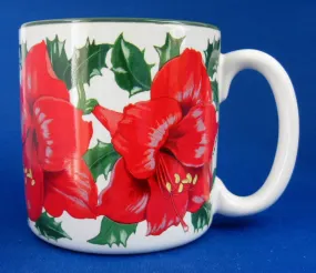 Christmas Mug Amaryllis Artist Signed Shao Wei Liu 1996 Potpourri Press