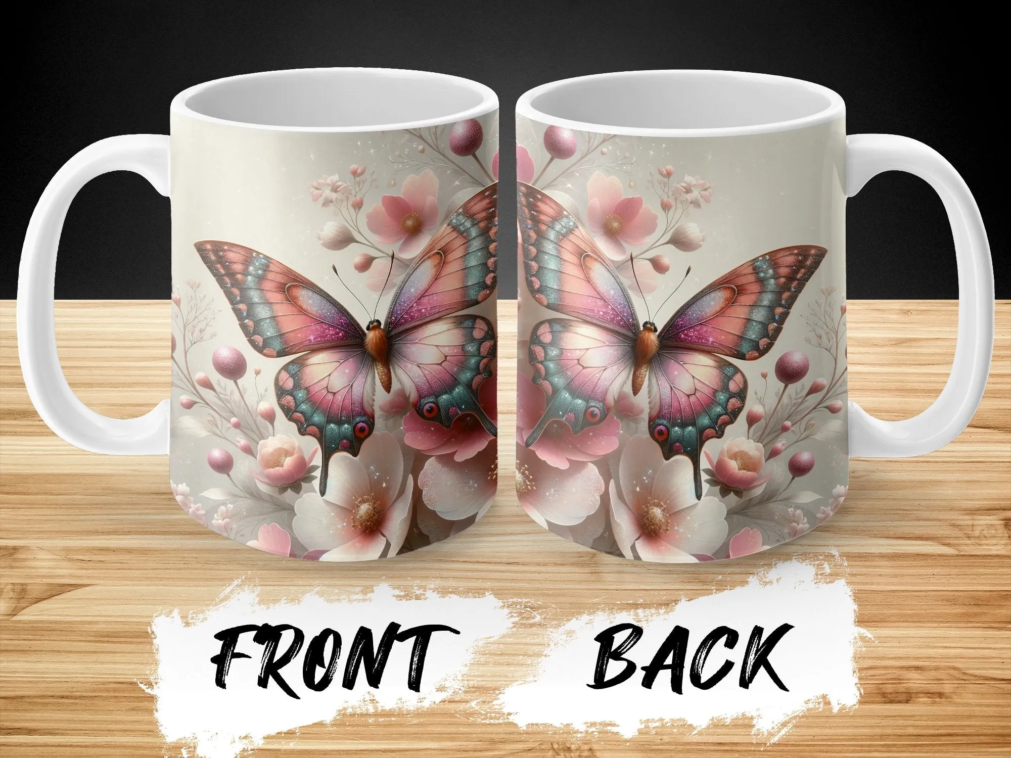 Colorful Butterfly and Flowers Coffee Mug, Butterfly Mug with Name, Cute Floral Coffee Cup, Butterfly Gifts for Women