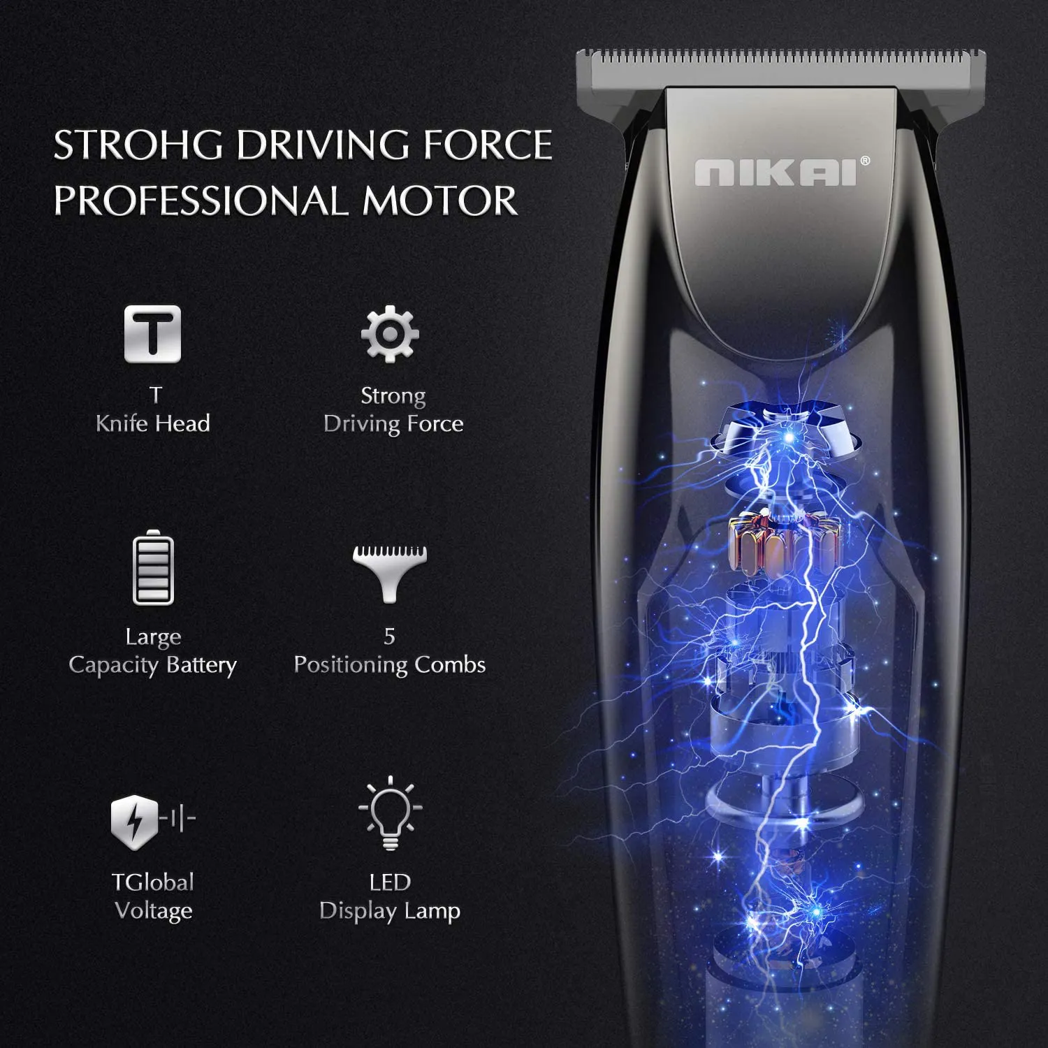 Cordless Electric Clippers, Men's Hair Clipper and Hairdressing Tool Set, Used for Men's Beard Trimming, Haircuts, etc, Rechargeable, with LED Display, 5 Length Combs, Silver ZEKEE