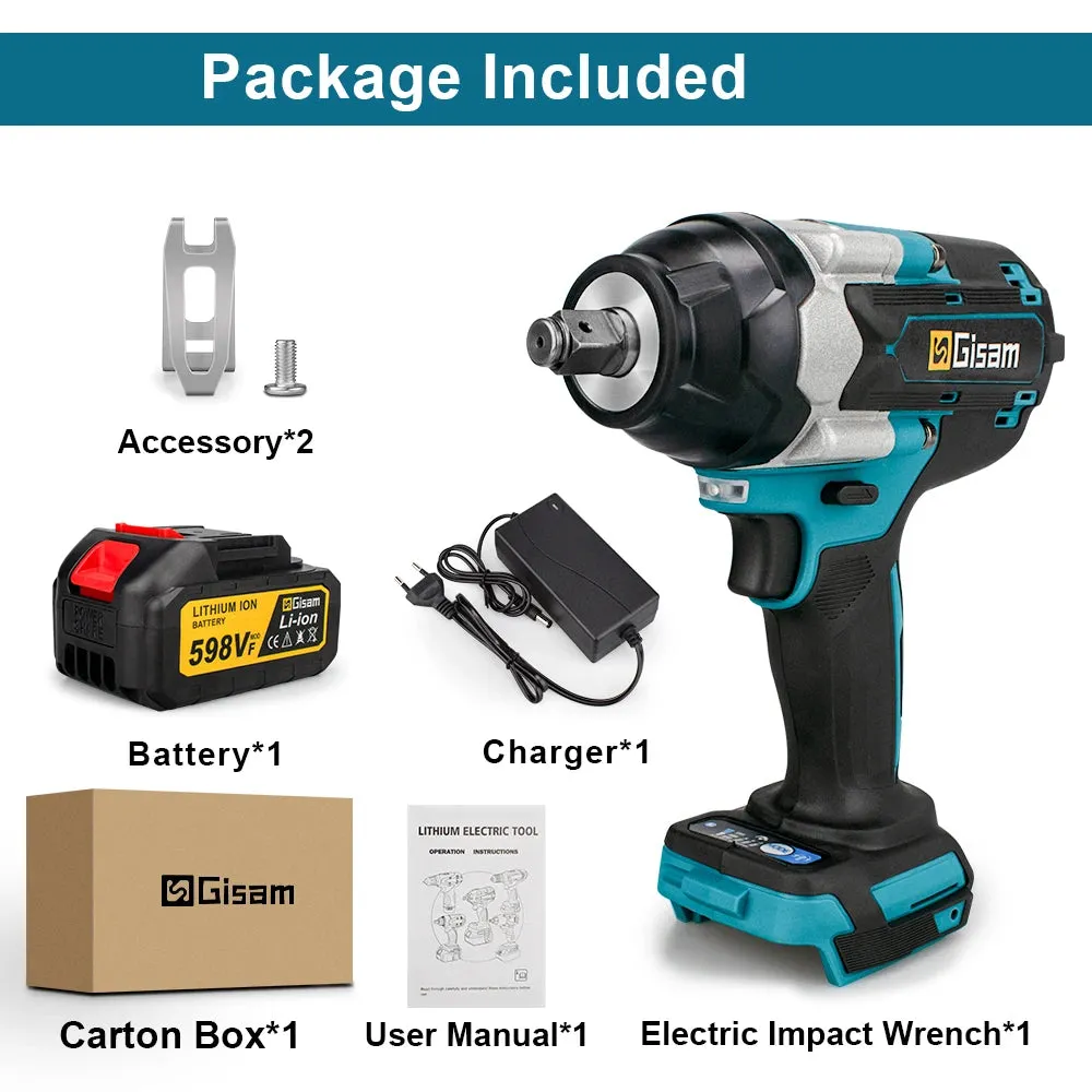 Cordless Impact Wrench High Torque Brushless Electric Wrench 1/2Inch Rechargeable Car Repair for Makita 18V Battery Power Tools