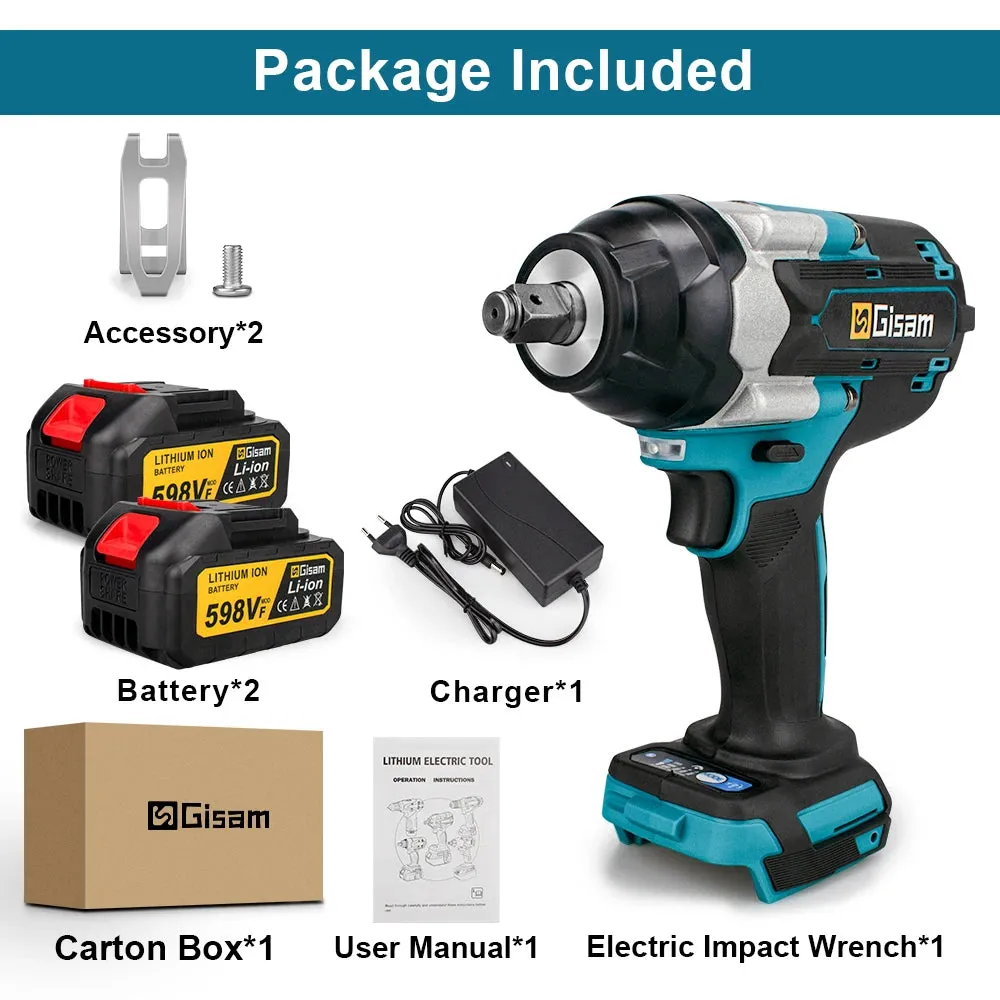 Cordless Impact Wrench High Torque Brushless Electric Wrench 1/2Inch Rechargeable Car Repair for Makita 18V Battery Power Tools