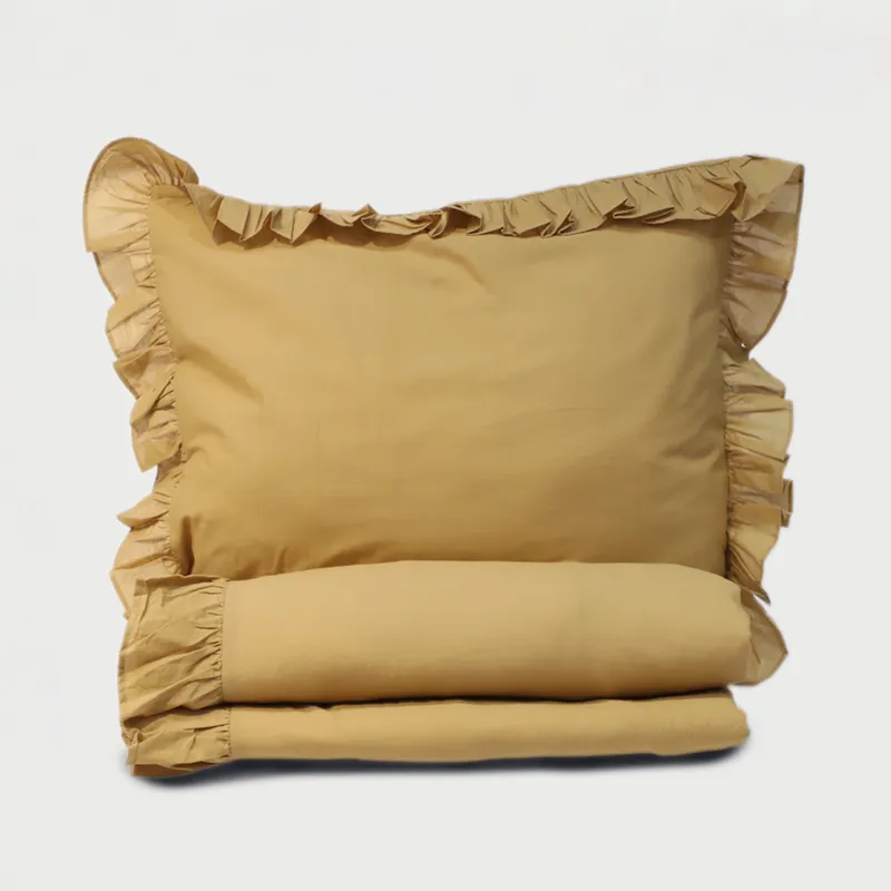 Cotton Duvet Cover with 2 Pillow Covers | Ruffled | Yellow | 255 x 225 cm