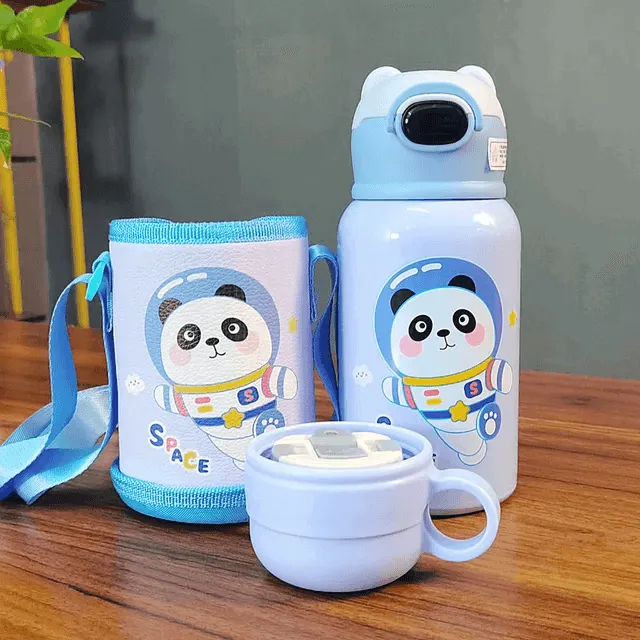 Cute Cartoon Stainless Steel School Water Bottle for Kids with Temperature Display with Portable Strap