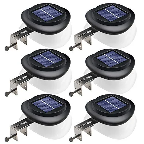 DBF Solar Gutter Lights Upgraded 9 LED Outdoor Waterproof Fence Post Lights Dark Sensing Auto On/Off Deck Lights for Eaves Garden Backyard Patio, (6 Pack -Cool White)