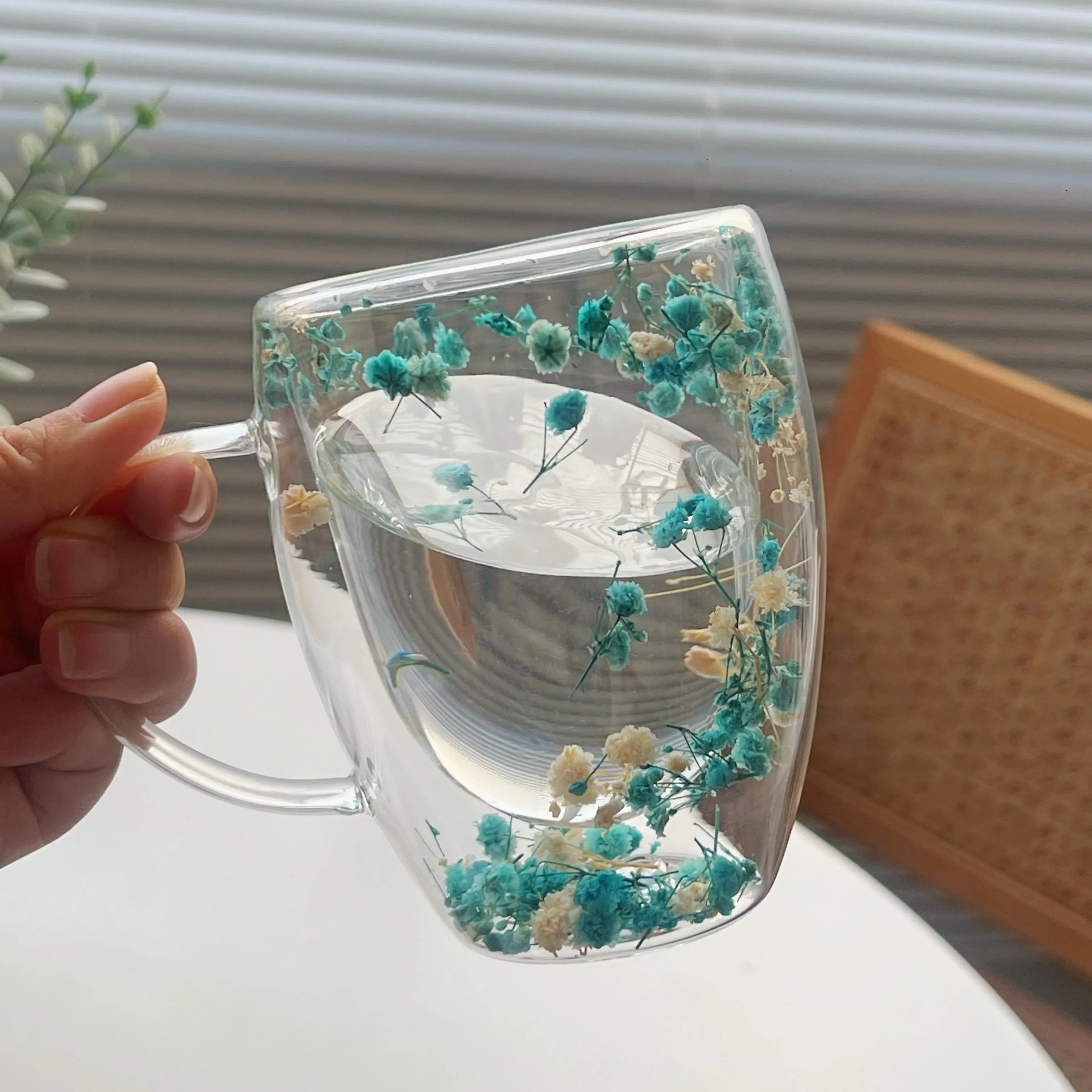 Dried Flower Glass Coffee Mug DoubleWalled Insulated Perfect Gift Idea