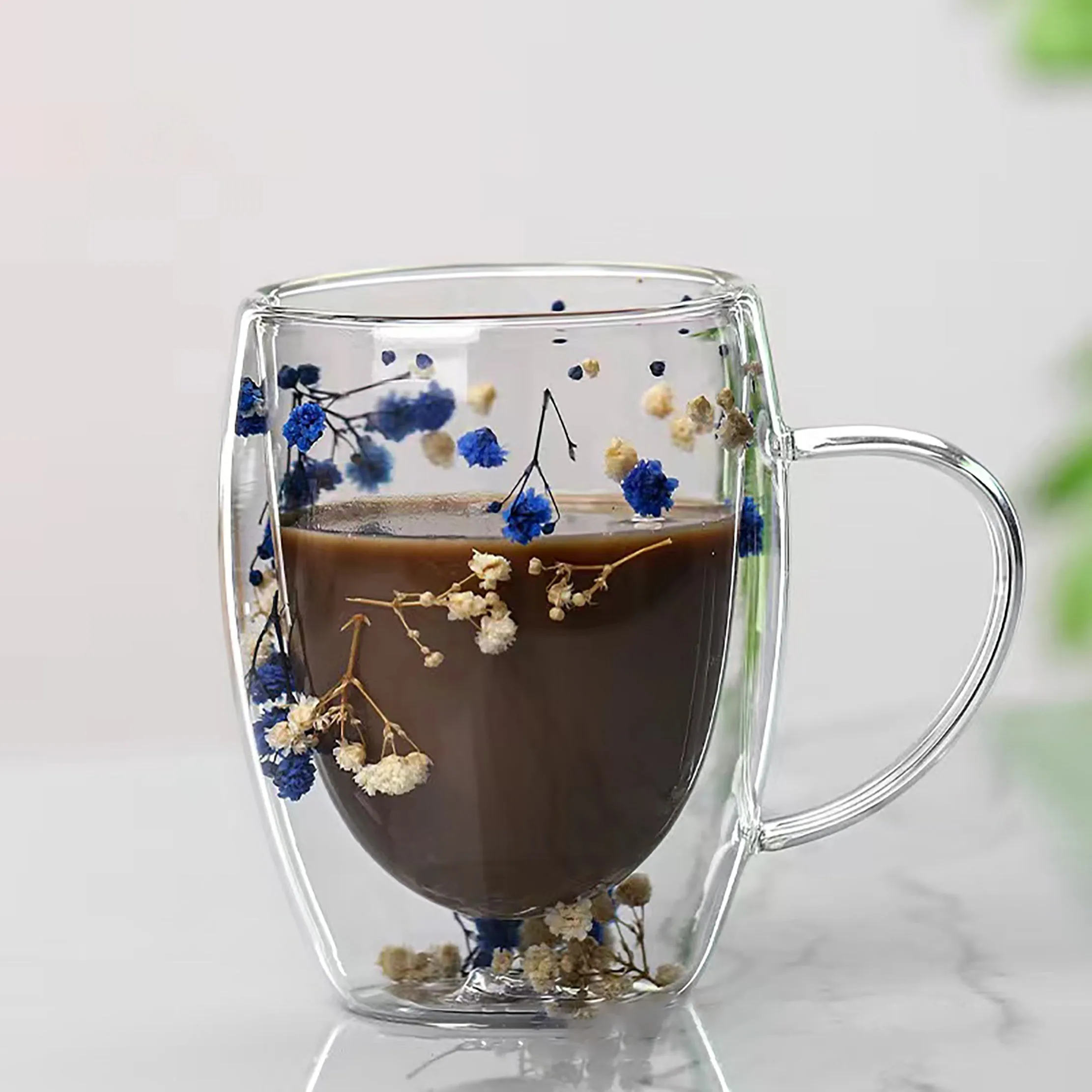 Dried Flower Glass Coffee Mug DoubleWalled Insulated Perfect Gift Idea