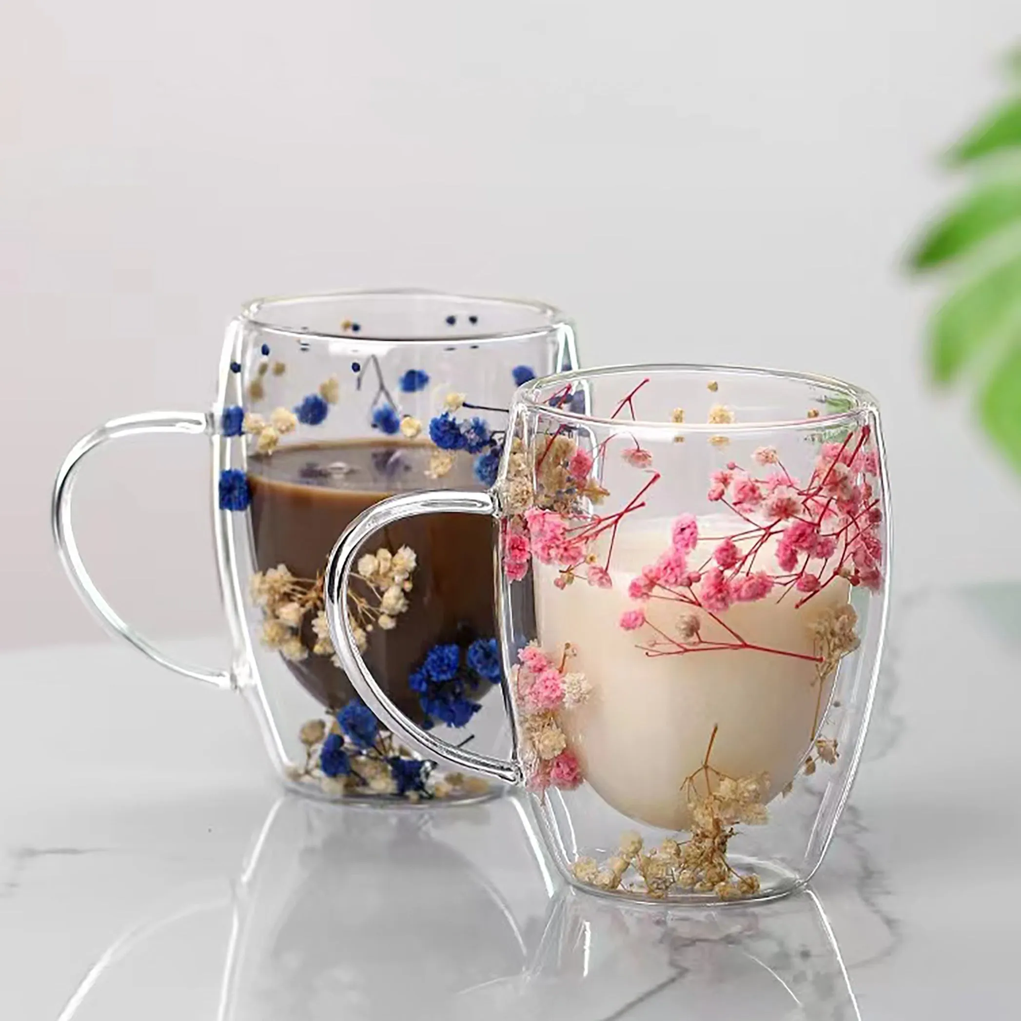 Dried Flower Glass Coffee Mug DoubleWalled Insulated Perfect Gift Idea