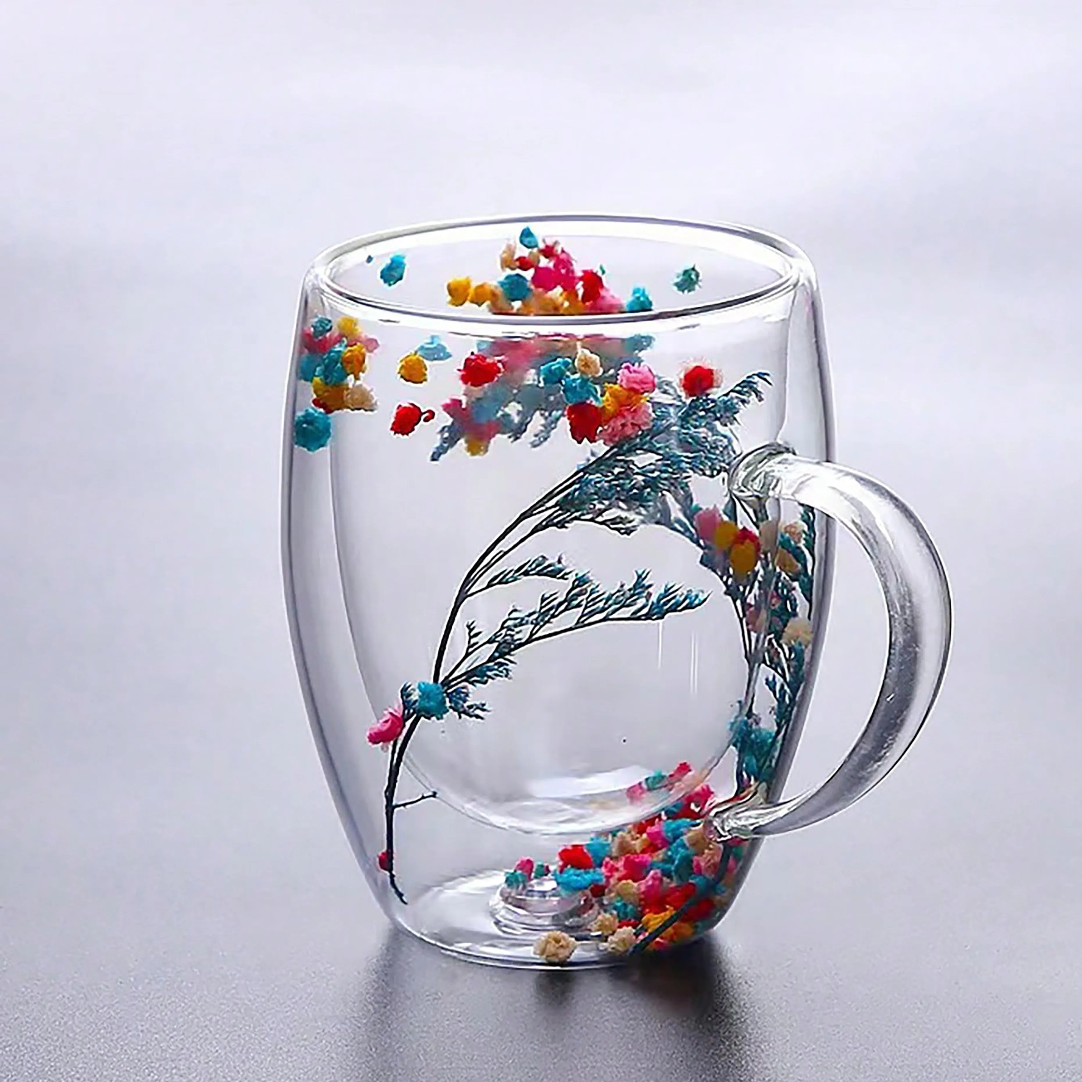 Dried Flower Glass Coffee Mug DoubleWalled Insulated Perfect Gift Idea