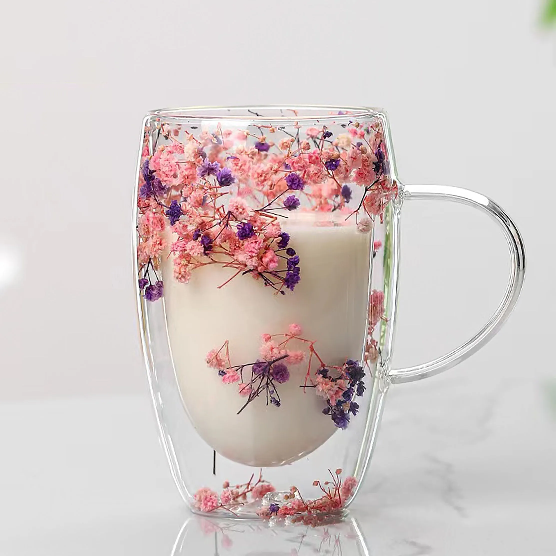 Dried Flower Glass Coffee Mug DoubleWalled Insulated Perfect Gift Idea