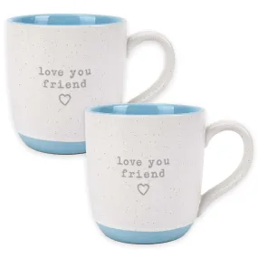 Elanze Designs Love You Friend Speckled Blue 13 ounce Ceramic Coffee Mugs Set of 2