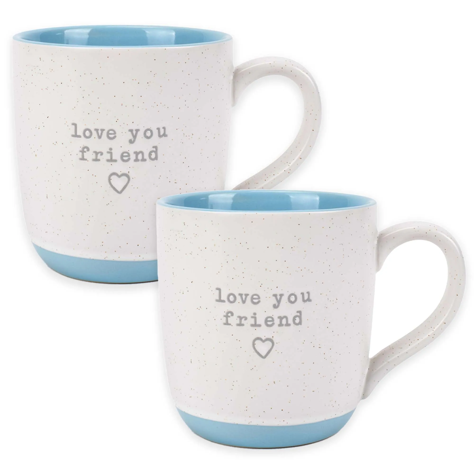 Elanze Designs Love You Friend Speckled Blue 13 ounce Ceramic Coffee Mugs Set of 2