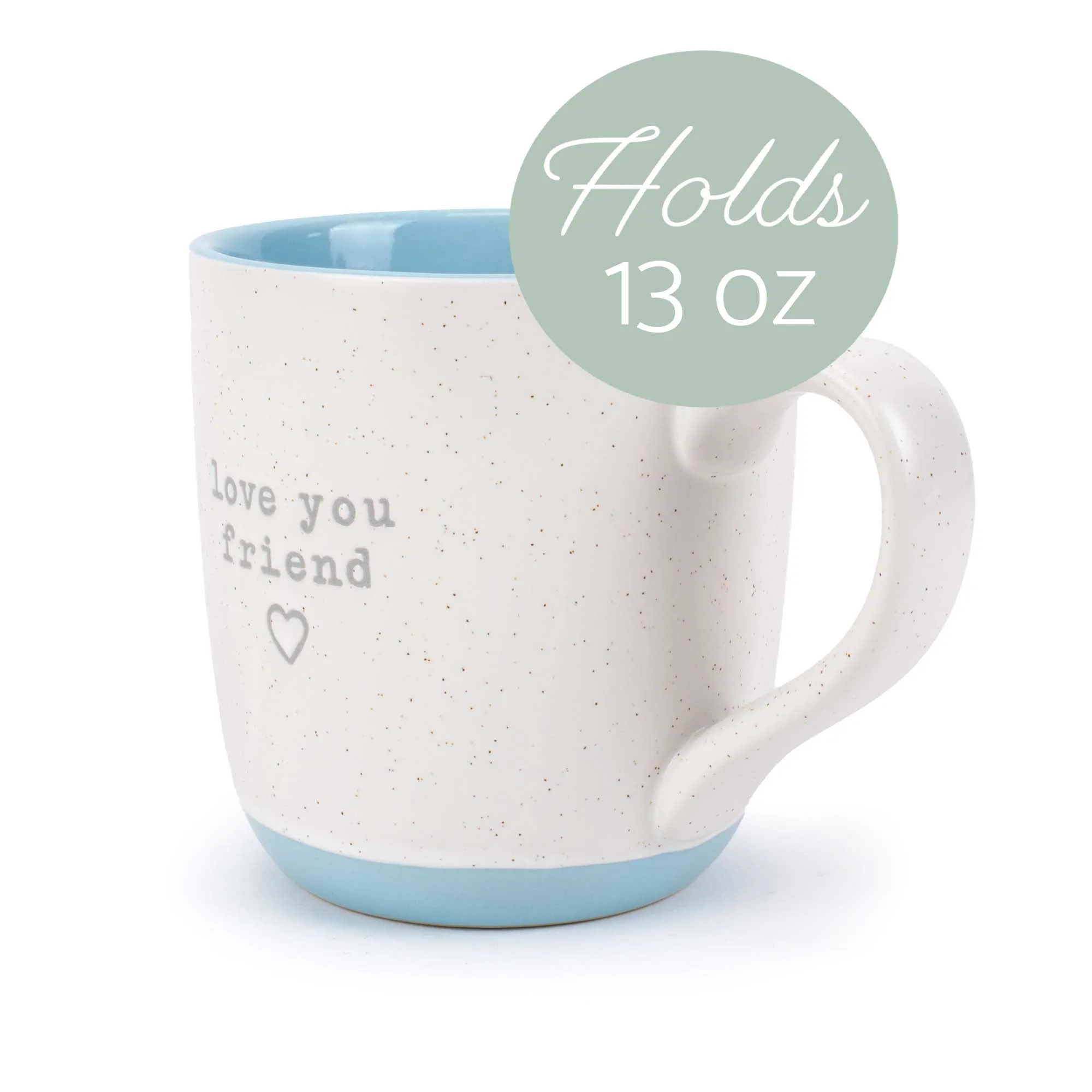 Elanze Designs Love You Friend Speckled Blue 13 ounce Ceramic Coffee Mugs Set of 2