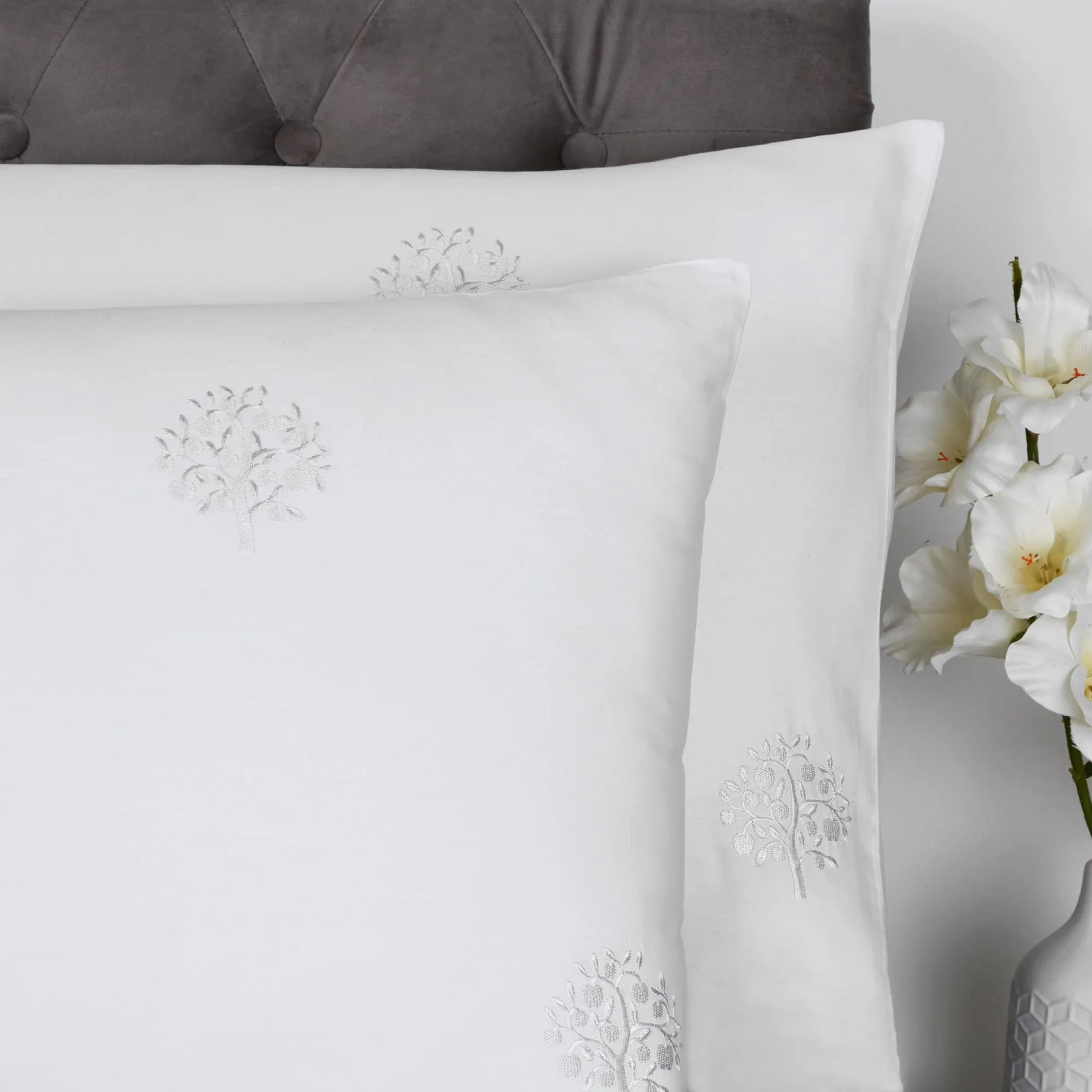 Embroidered Trees Duvet Cover Set by Appletree Boutique in White