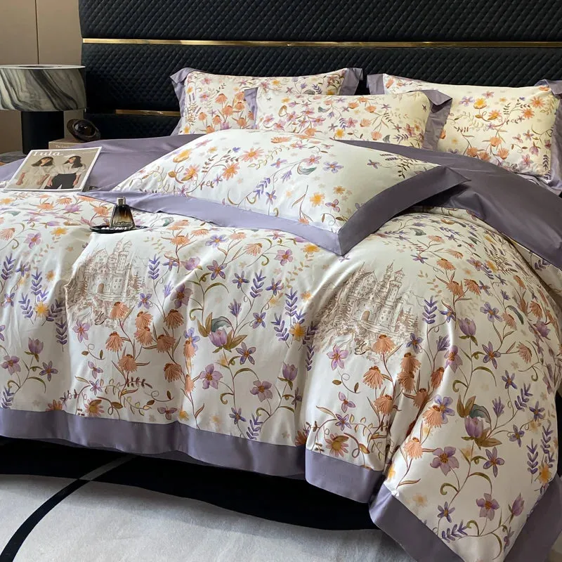 European-Style High Quality Cotton Four-Piece Digital Printing Spring and Autumn Bed Sheet Quilt Cover Bedding Set