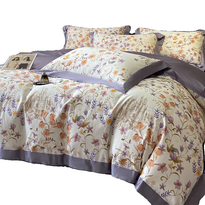 European-Style High Quality Cotton Four-Piece Digital Printing Spring and Autumn Bed Sheet Quilt Cover Bedding Set