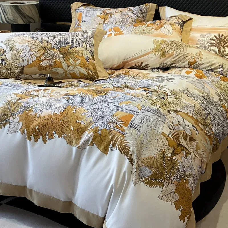 European-Style High Quality Cotton Four-Piece Digital Printing Spring and Autumn Bed Sheet Quilt Cover Bedding Set