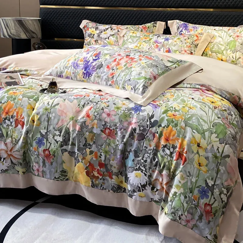 European-Style High Quality Cotton Four-Piece Digital Printing Spring and Autumn Bed Sheet Quilt Cover Bedding Set