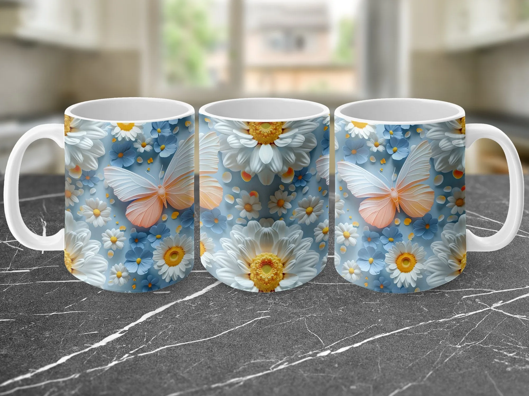 Floral Butterfly Mug, Spring Daisy Coffee Cup, Pretty Nature-Inspired Kitchenware, Unique Gift Idea