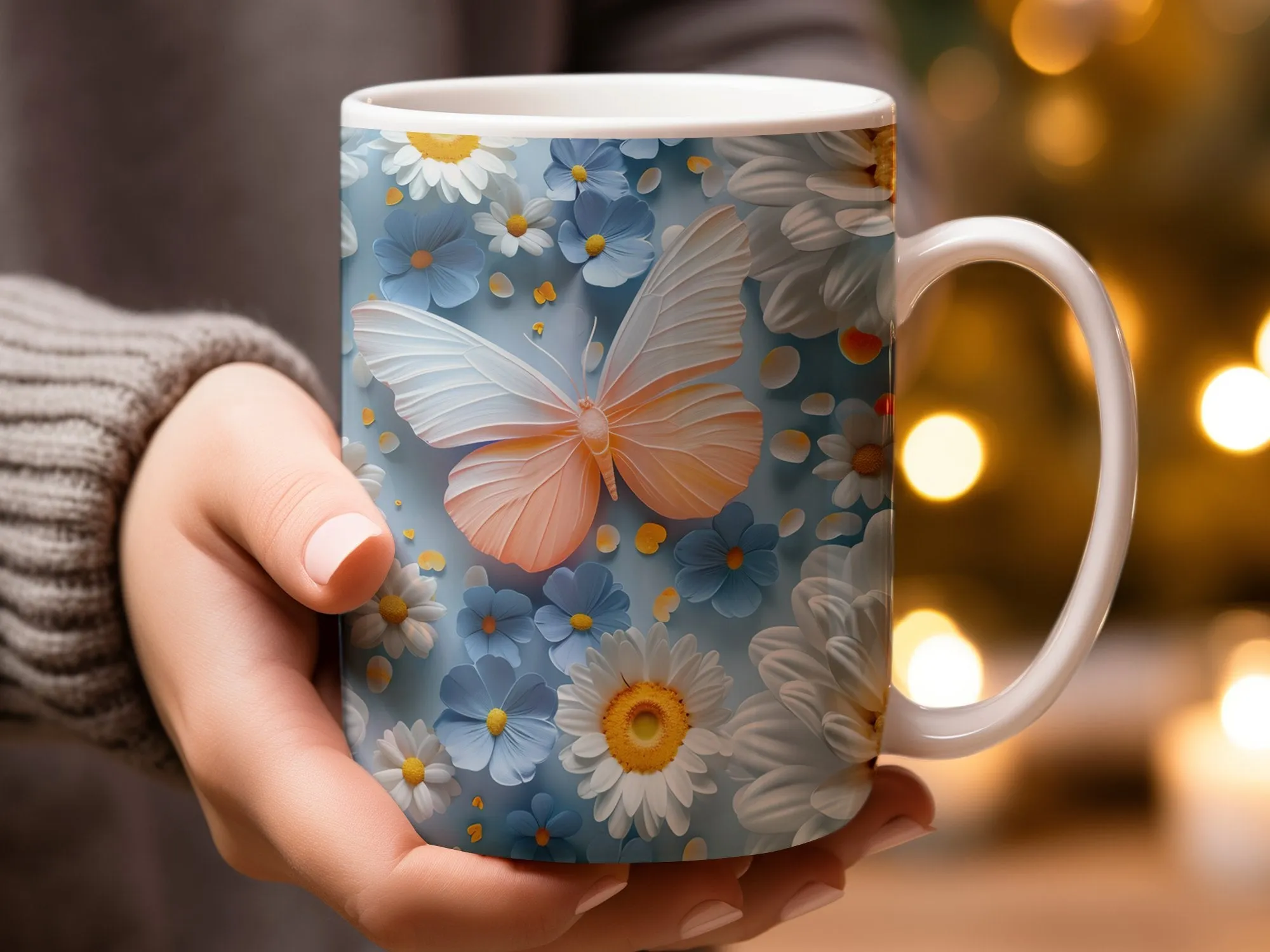 Floral Butterfly Mug, Spring Daisy Coffee Cup, Pretty Nature-Inspired Kitchenware, Unique Gift Idea