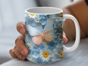 Floral Butterfly Mug, Spring Daisy Coffee Cup, Pretty Nature-Inspired Kitchenware, Unique Gift Idea