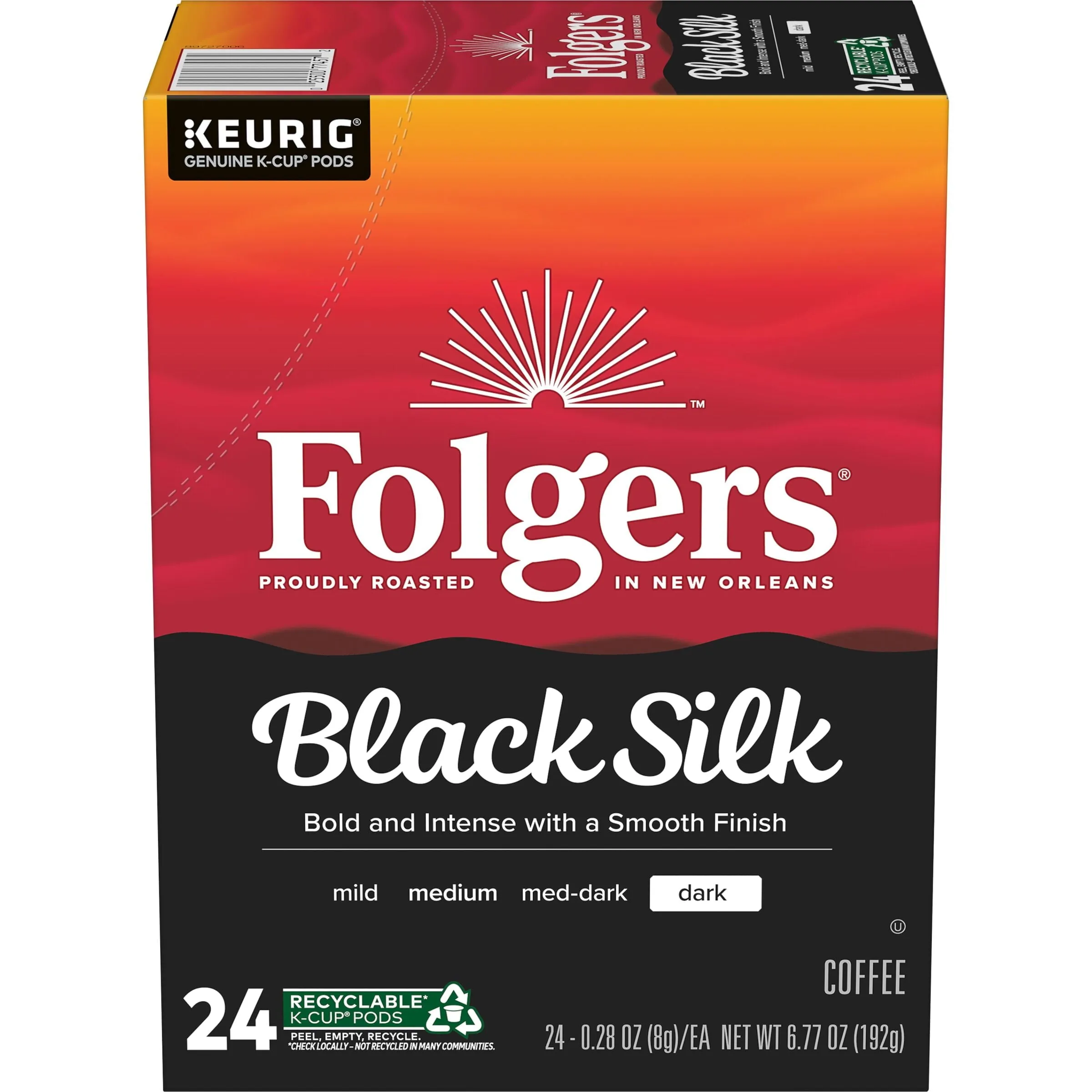 Folgers Black Silk, Dark Roast Coffee, Keurig K-Cup Pods, 24 Count Box