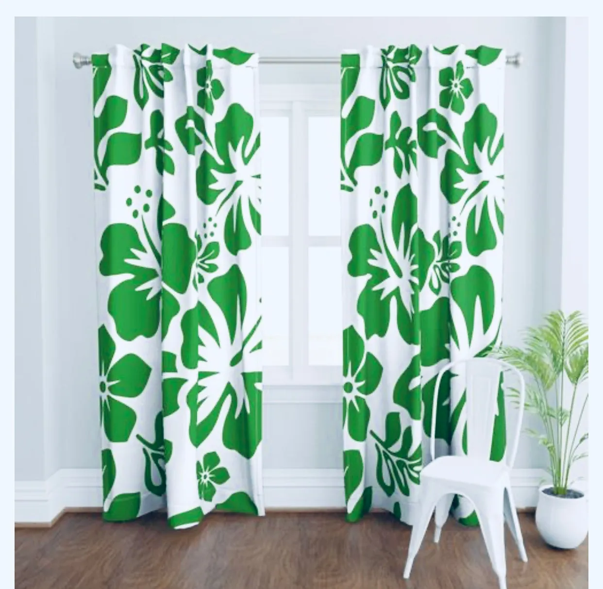 Fresh Green Hawaiian and Hibiscus Flowers on White Duvet Cover -Large Scale