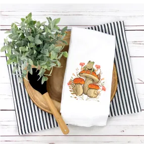 Frog and Mushroom Tea Towel,  Whimsical Tea Towel,  Spring Summer Tea Towel, Spring Summer Kitchen Décor, Hostess Gift