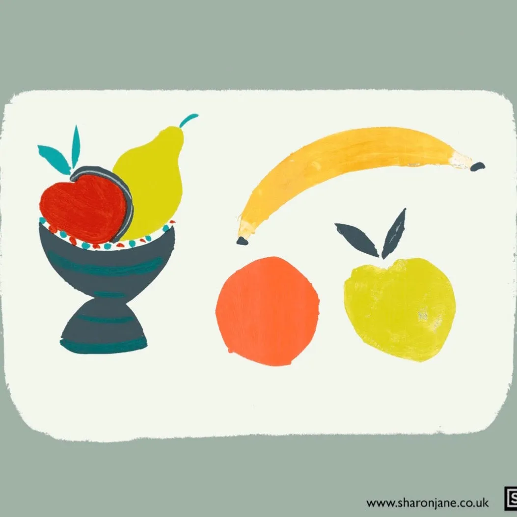 Fruit Bowl Tea Towel - Grey