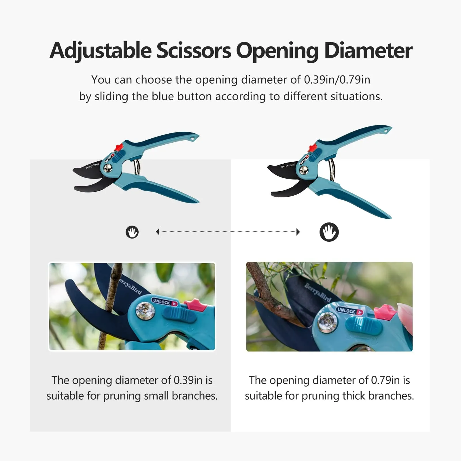 Garden Shears 8.7inch Hand Pruner with Safety Lock SK5 High Carbon Steel Blades