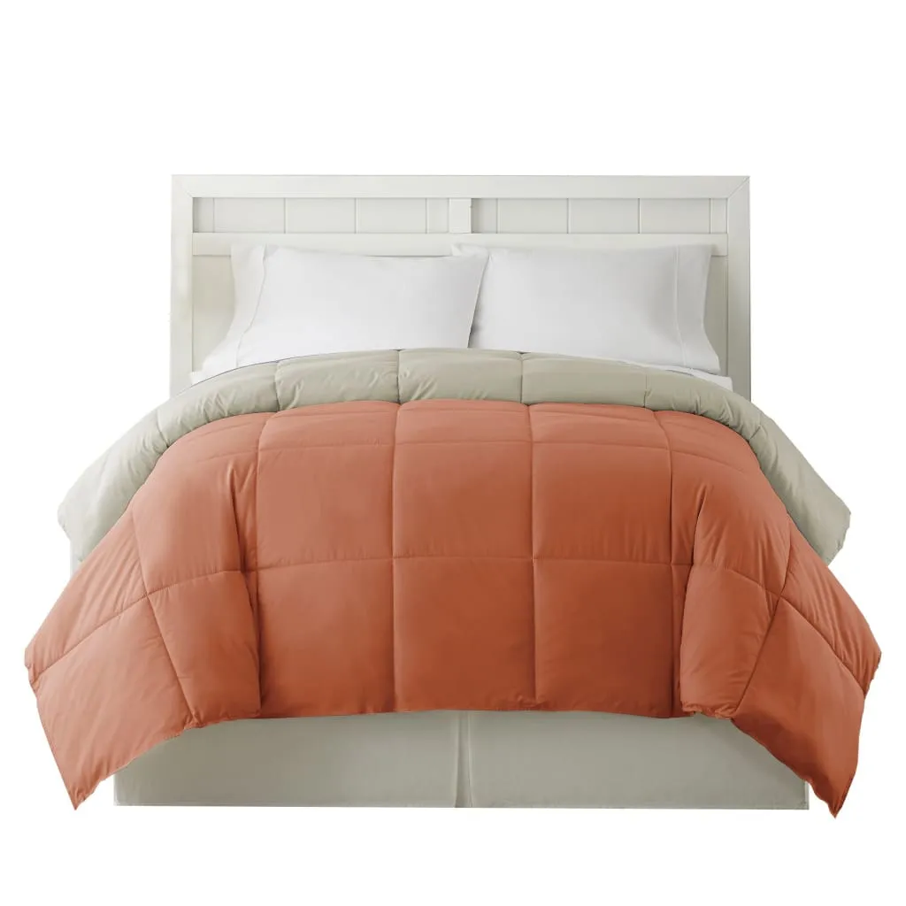 Genoa Twin Size Box Quilted Reversible Comforter By Casagear Home, Orange and Gray