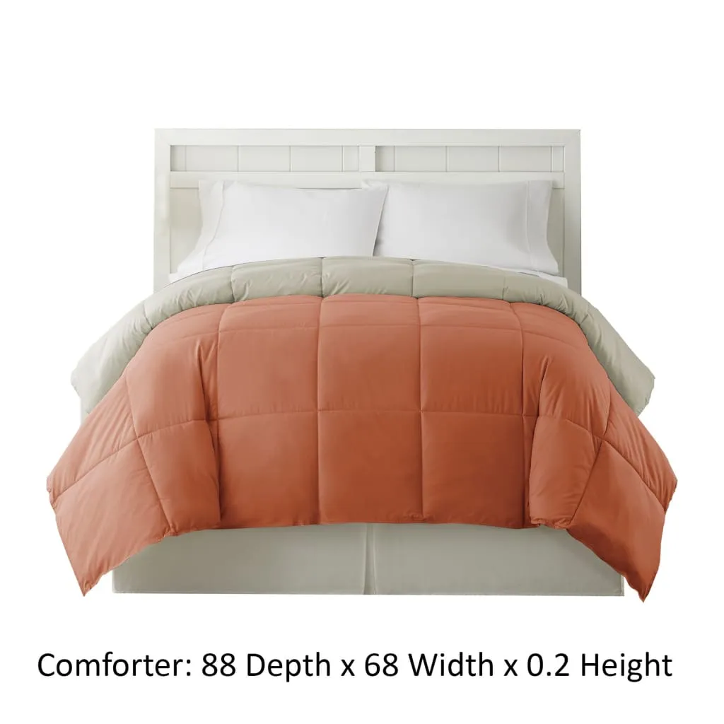 Genoa Twin Size Box Quilted Reversible Comforter By Casagear Home, Orange and Gray