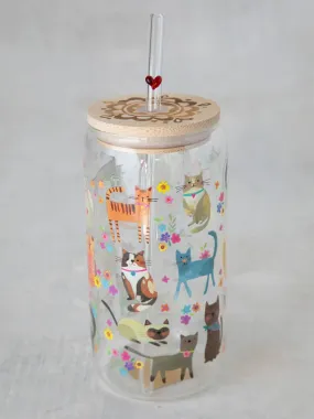 Glass Tumbler with Lid and Straw - Cats