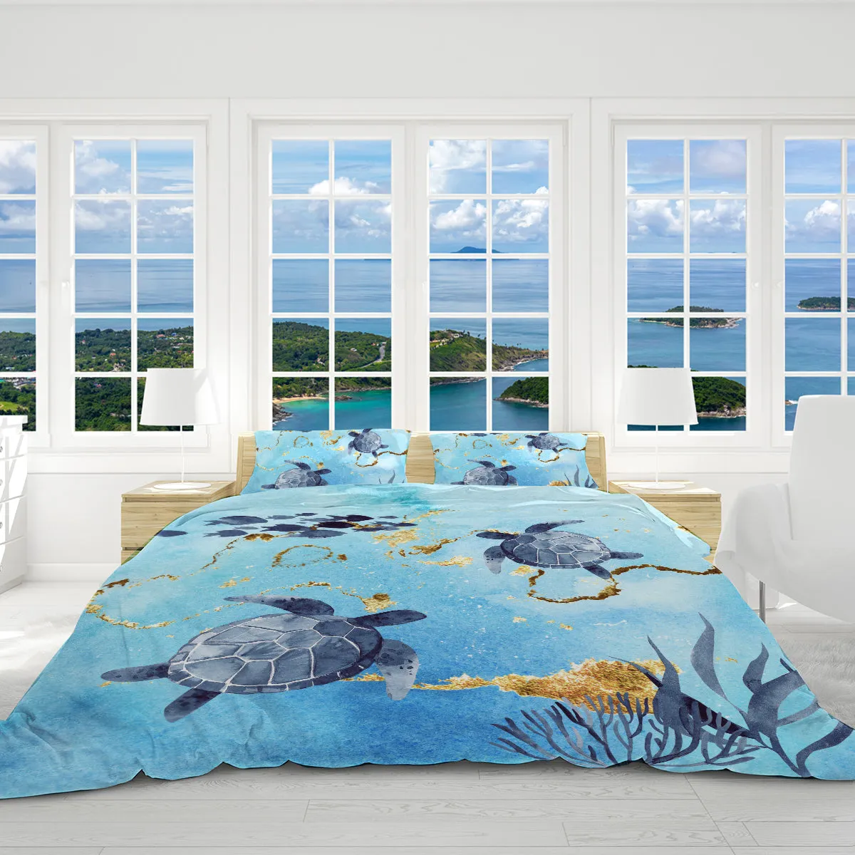 Golden Sea Turtle Bay Reversible Bed Cover Set