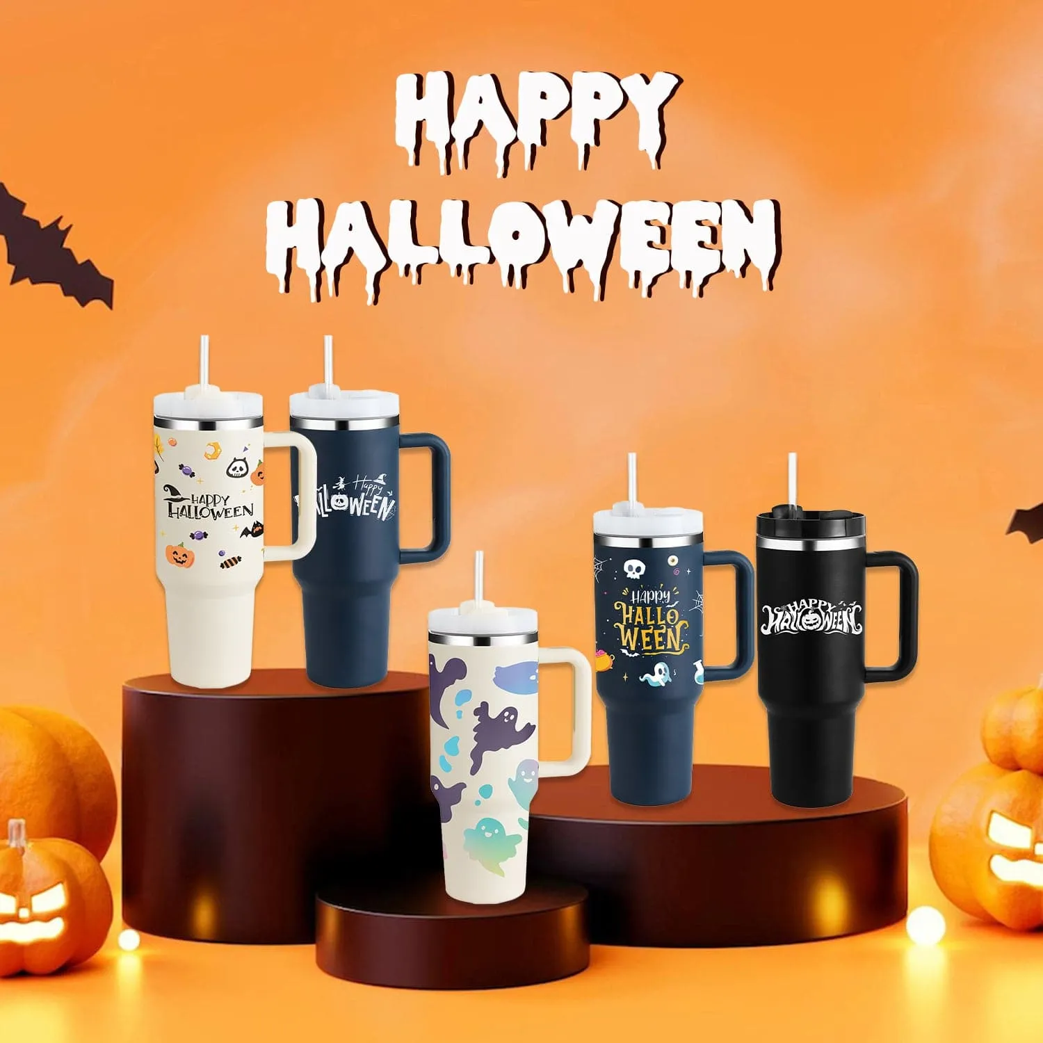 halloween thermal mug 40oz straw coffee insulation cup